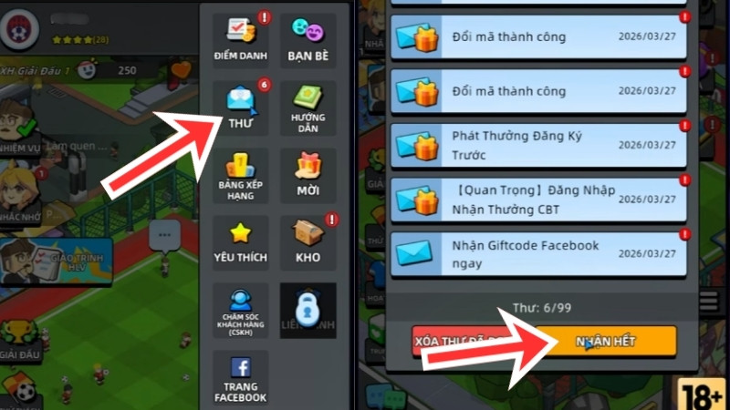 Chọn mục Thư, chọn Nhận hết 