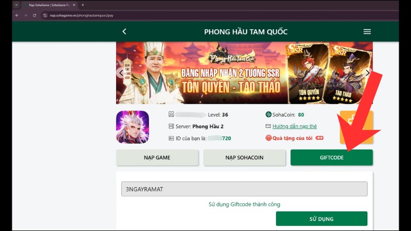 C&aacute;ch nhập code Phong Hầu Tam Quốc chi tiết