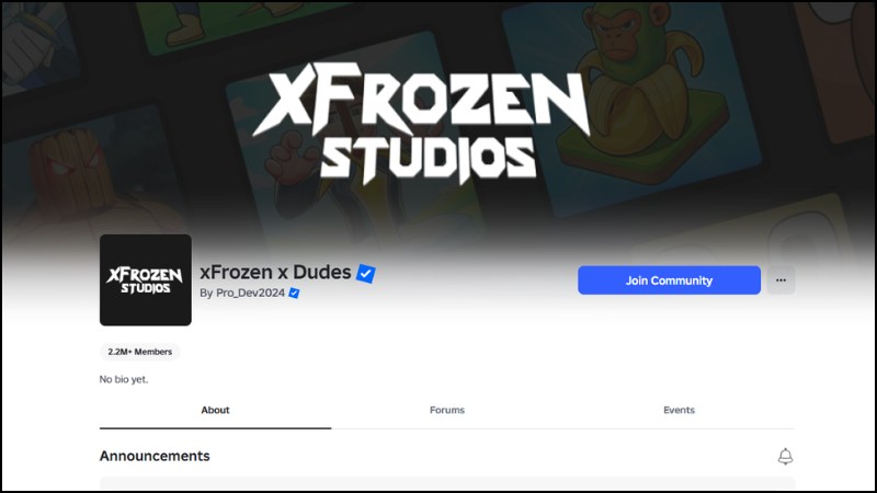 Nh&oacute;m cộng đồng của game l&agrave; xFrozen x Dudes tr&ecirc;n Roblox