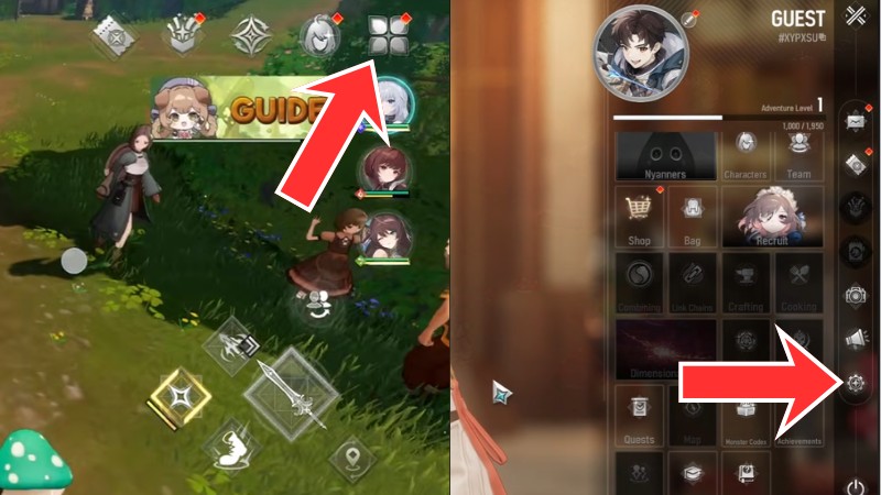  Vào game và bấm vào biểu tượng cỏ bốn lá góc trên bên phải màn hình, chọn tiếp vào cài đặt