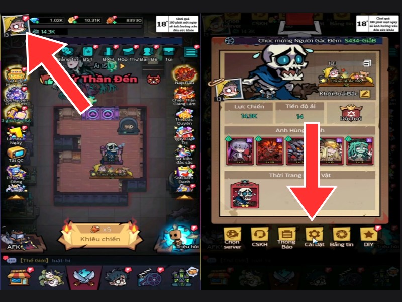 Bấm vào AVATAR. Bấm vào Cài Đặt.