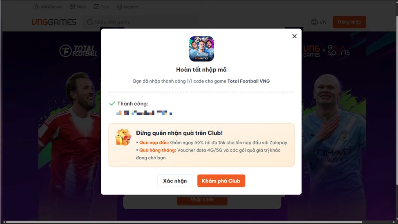C&aacute;ch nhập code Total Football VNG