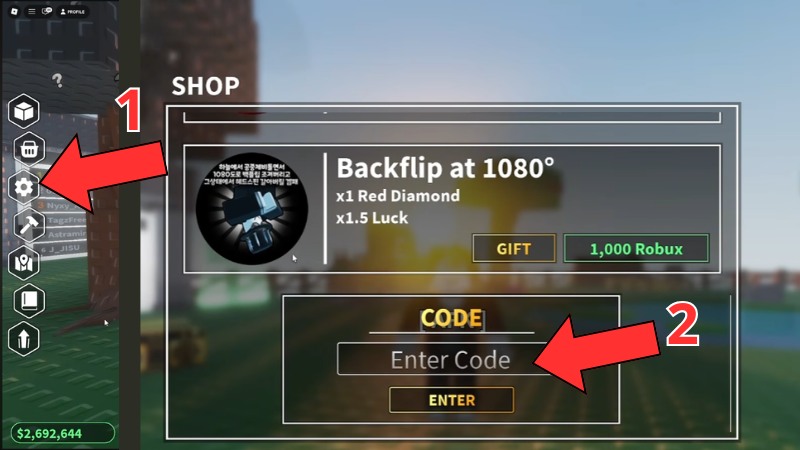 Chi tiết cách nhập code Just A RNG Game mới nhất: Điền mã vào mục CODE trong Shop