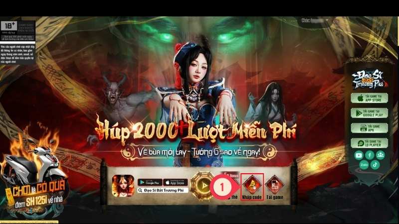 Hướng dẫn nhập code Đạo Sĩ Bắt Trương Phi - Chọn mục Giftcode Chi tiết cách nhập code Đạo Sĩ Bắt Trương Phi mới nhất: chọn mục Giftcode trên trang nhập mã chính thức