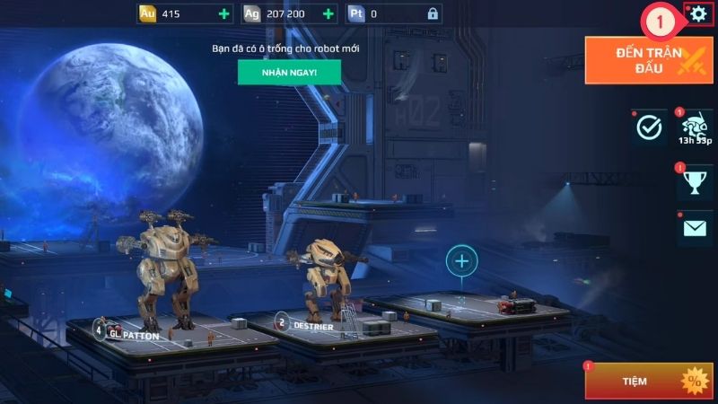 Chi tiết cách nhập code War Robots: Cơ Giới Chiến mới nhất: bấm Settings ở góc trên bên phải màn hình chính