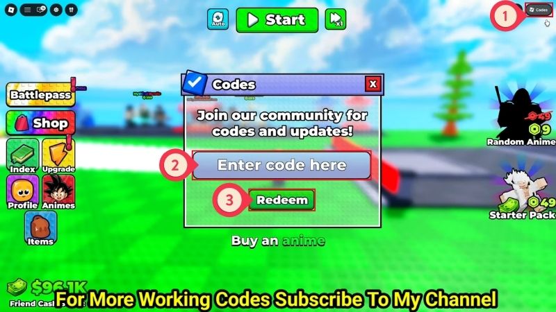 Chi tiết cách nhập code Defend Ur Base With Anime mới nhất: bấm icon Codes, nhập mã và chọn Redeem để nhận quà