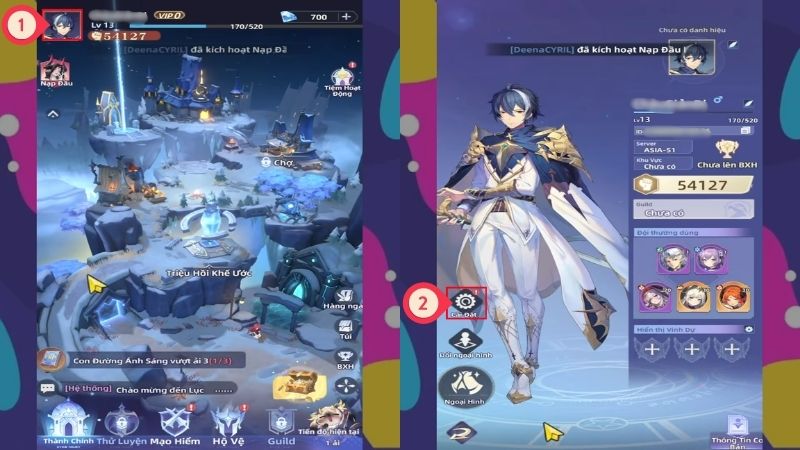Chi tiết cách nhập code Ever Night: Thức Tỉnh - OEG mới nhất: chạm Avatar, vào Cài Đặt và chọn Mã Đổi