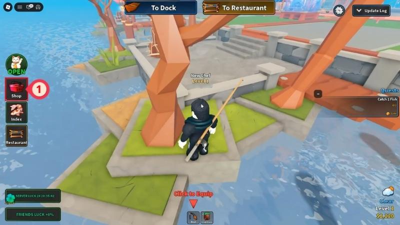 Hướng dẫn nhập code Fishing Chef - Mở Shop Chi tiết cách nhập code Fishing Chef mới nhất: bấm biểu tượng Shop ở bên trái màn hình Roblox