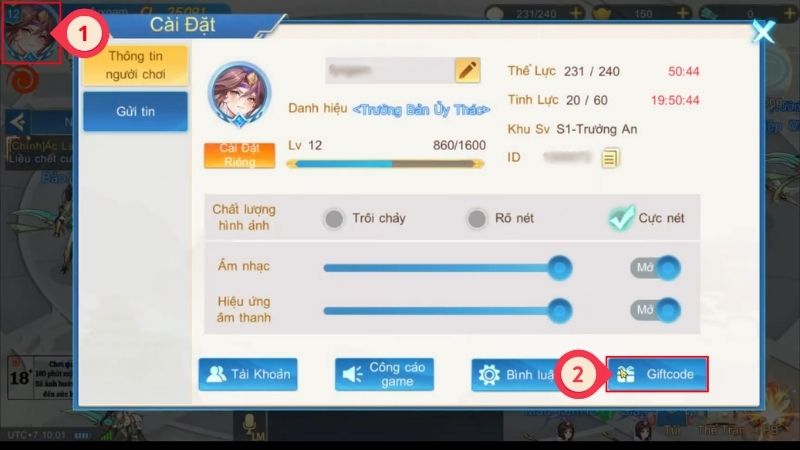 Chi tiết cách nhập code Tân 3Q: MAX - Funtap mới nhất: chọn avatar nhân vật và vào mục Giftcode