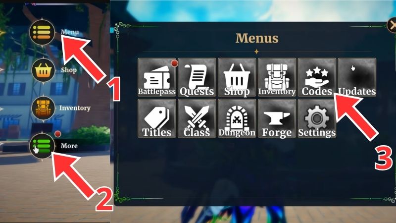 Nhấn vào biểu tượng Codes trong menu Nhấn vào biểu tượng Codes trong menu