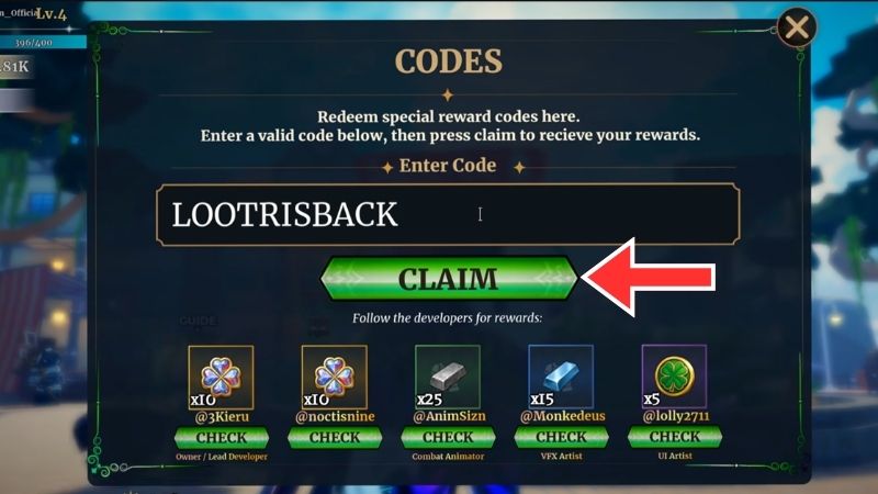 Nhập chính xác mã code Dungeon Lootr vào ô trống Nhập chính xác mã code Dungeon Lootr vào ô trống