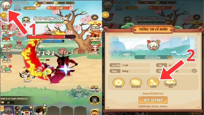 Chọn vào Avatar nhân vật góc trên bên trái. Bấm vào Mã Đổi Chọn vào Avatar nhân vật góc trên bên trái. Bấm vào Mã Đổi