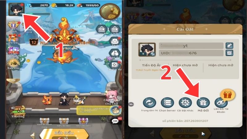 Bấm vào biểu tượng ảnh Avatar ở góc bên trái phía trên màn hình, chọn mục Mã Đổi trong cửa sổ Cài đặt Bấm vào biểu tượng ảnh Avatar ở góc bên trái phía trên màn hình, chọn mục Mã Đổi trong cửa sổ Cài đặt