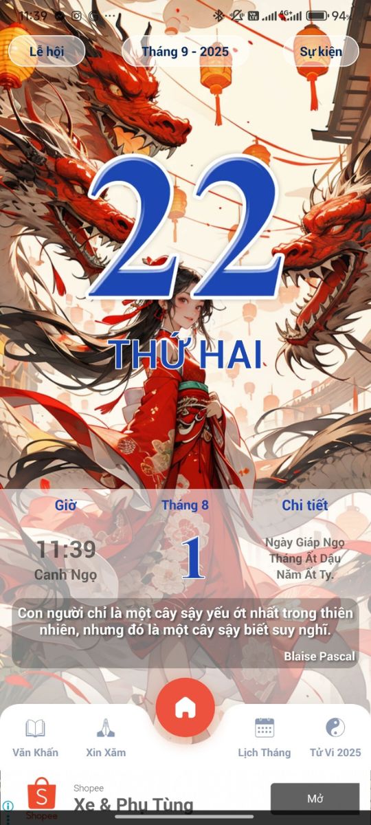 Giao diện ch&iacute;nh của ứng dụng Lịch Vạn Ni&ecirc;n