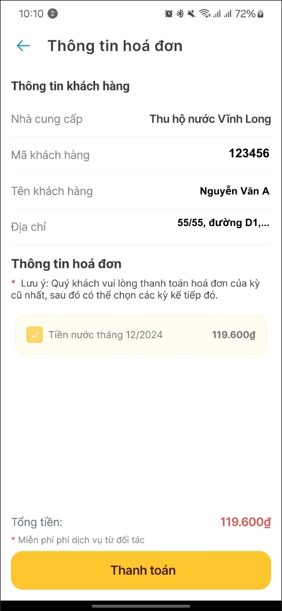 Thanh to&aacute;n h&oacute;a đơn online miễn ph&iacute;