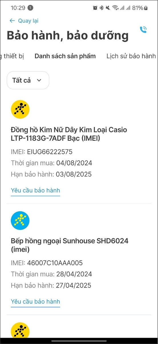 Theo d&otilde;i bảo h&agrave;nh thiết bị theo thời gian thực