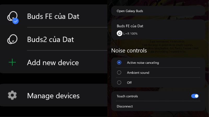 Quản l&yacute; tai nghe Samsung tr&ecirc;n c&ugrave;ng một ứng dụng