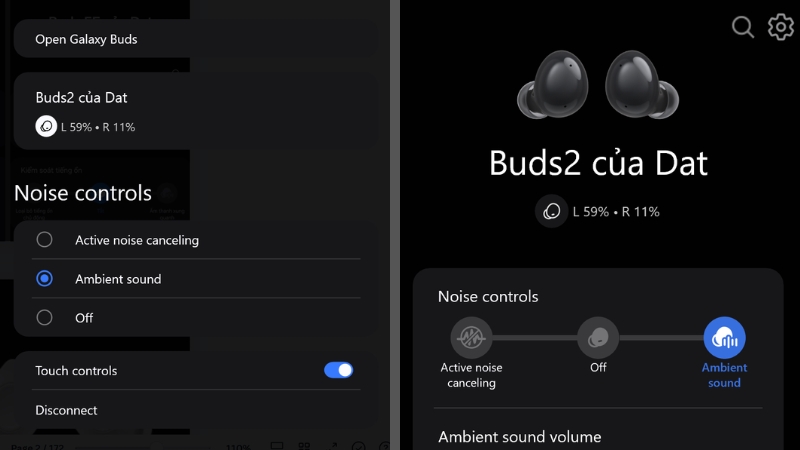 Theo d&otilde;i pin tai nghe tr&ecirc;n laptop hoặc iPhone kết nối.