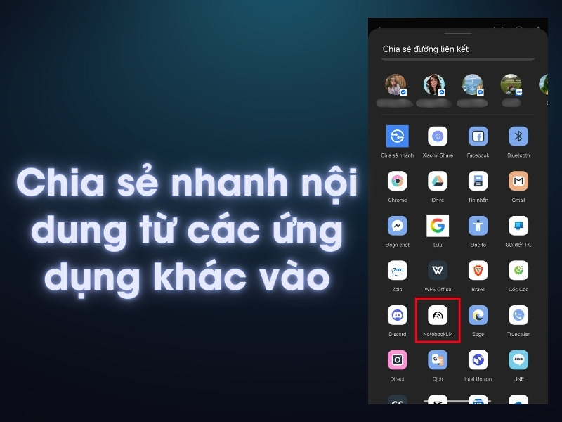 Chia sẻ nhanh nội dung từ c&aacute;c ứng dụng kh&aacute;c v&agrave;o