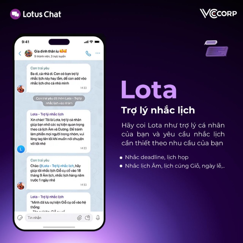 Trợ l&yacute; nhắc lịch Lota gi&uacute;p nhắc lịch họp v&agrave; nhắc ng&agrave;y kỷ niệm