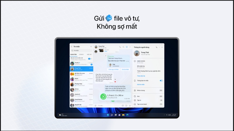 Kh&ocirc;ng bị mất file ảnh, video, tệp v&agrave; c&oacute; thể gửi file l&ecirc;n đến 1GB
