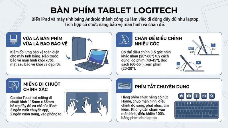 Bàn phím tablet Logitech được thiết kế riêng cho iPad và máy tính bảng Android