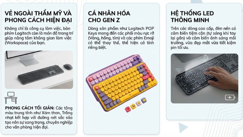 bàn phím Logitech là món đồ trang trí giúp nâng tầm không gian làm việc