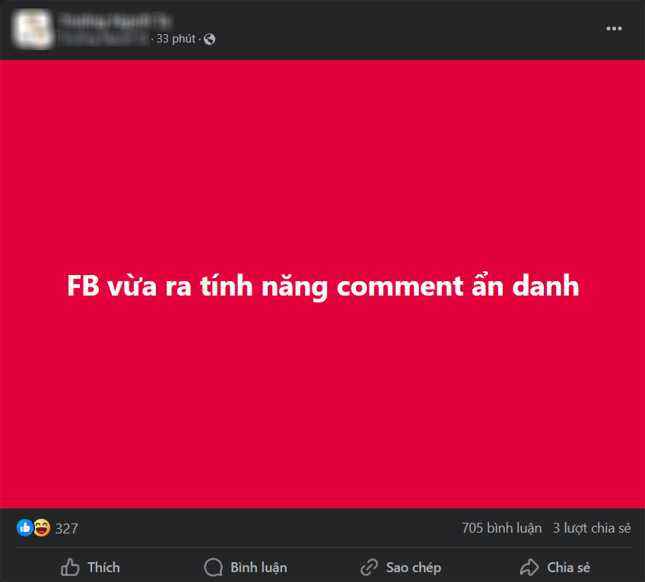 Thông tin về bình luận ẩn danh đang được hưởng ứng trên các nhóm Facebook