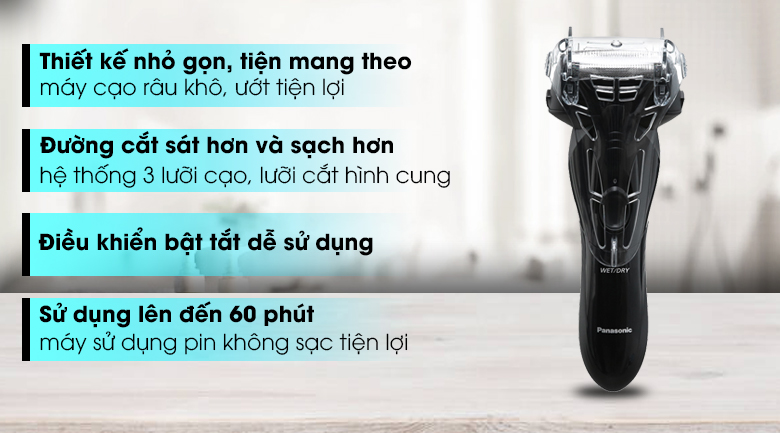 Máy cạo râu khô và ướt Panasonic ES-SL10-K401 sở hữu lưỡi cạo sắc bén, giúp người dùng cạo râu tiện lợi