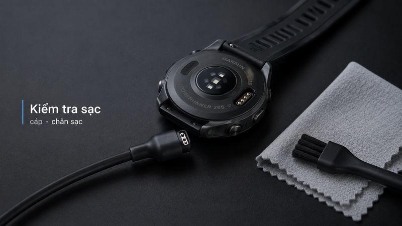 Kiểm tra cáp sạc và chân tiếp xúc đồng hồ Garmin Kiểm tra cáp sạc và chân tiếp xúc đồng hồ Garmin