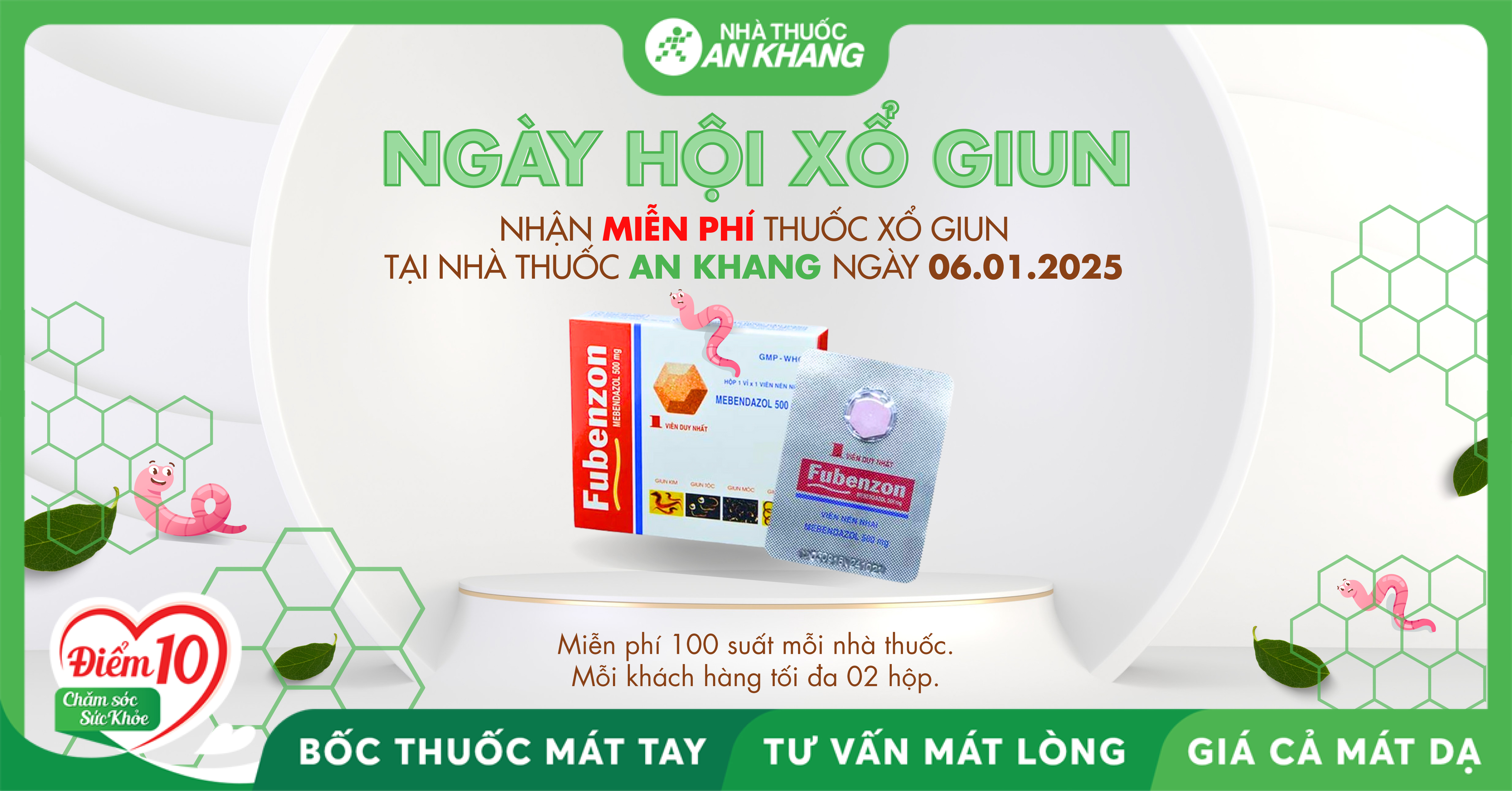 06.01.2025 - Ngày hội xổ giun - chương trình tẩy giun cộng đồng cùng Nhà thuốc An Khang 06.01.2025 - Ngày hội xổ giun - chương trình tẩy giun cộng đồng cùng Nhà thuốc An Khang