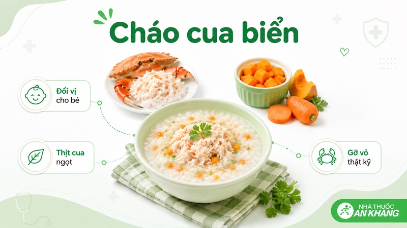 Cháo cua biển thơm ngọt, giàu đạm, nhưng cần gỡ sạch vỏ và theo dõi dị ứng khi bé ăn lần đầu