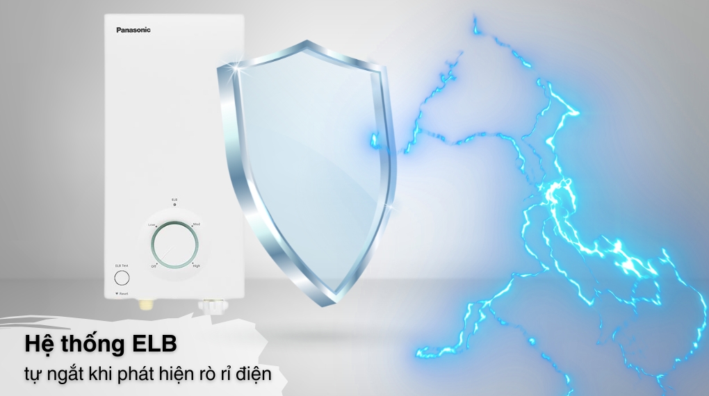 Máy nước nóng trực tiếp Panasonic DH-4VS1VW thiết kế hiện đại tích hợp hệ thống an toàn ELB