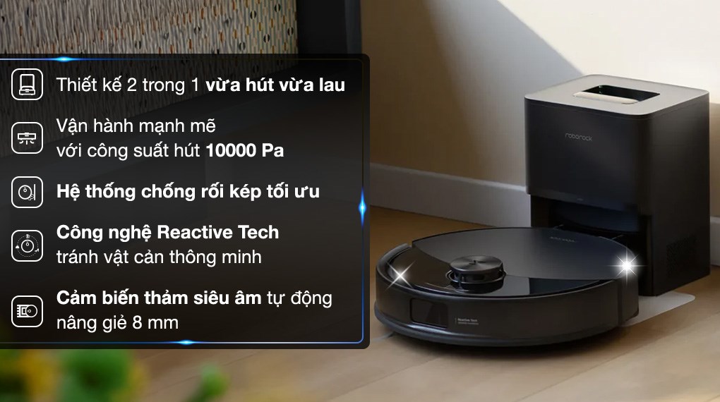 Roborock Q10 PF+ màu đen sang trọng, thiết kế tròn hiện đại với cụm cảm biến LDS nổi bật và trạm sạc gọn gàng. Roborock Q10 PF+ màu đen sang trọng, thiết kế tròn hiện đại với cụm cảm biến LDS nổi bật và trạm sạc gọn gàng.