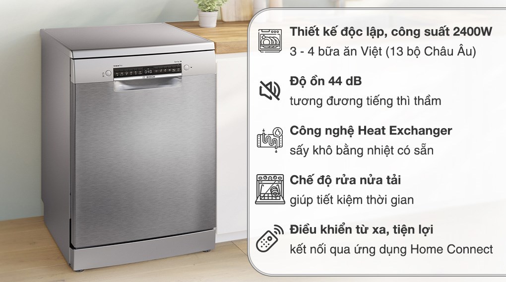 Máy rửa chén Bosch SMS4ECI26E hệ thống giàn rửa VarioFlex và công nghệ rửa nước nóng diệt khuẩn