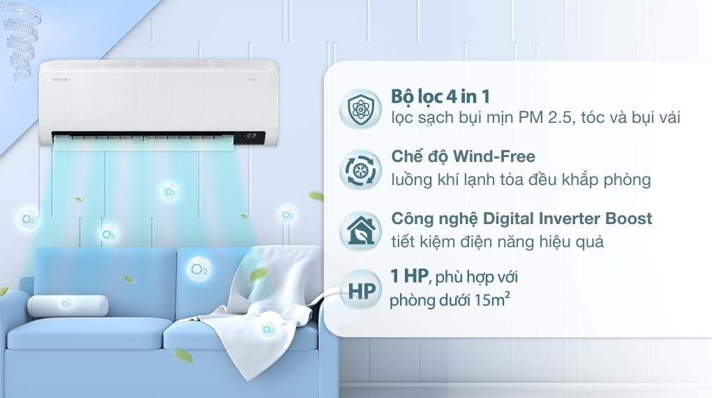 Máy lạnh Samsung Wind-Free Inverter 1 HP AR10CYECAWKNSV làm mát không gió buốt tích hợp kết nối WiFi SmartThings