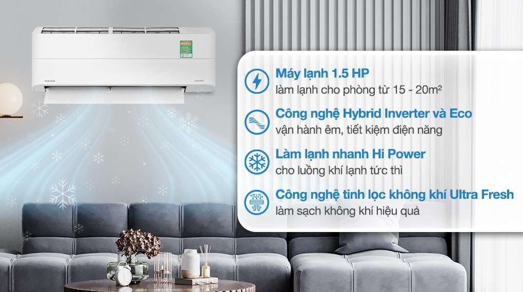 Máy lạnh Toshiba Inverter 1.5 HP RAS-H13Z2KCVG-V lớp phủ Magic Coil chống bám bẩn và công nghệ Hybrid Inverter