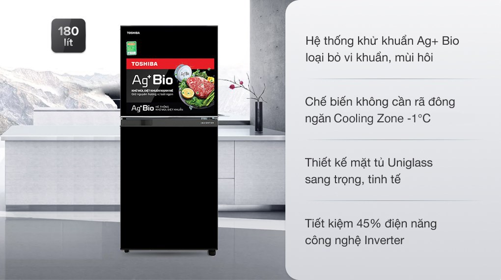 Tủ lạnh Toshiba Inverter 180 lít GR-B22VU UKG tích hợp bộ lọc Ag+ Bio và ngăn đông mềm