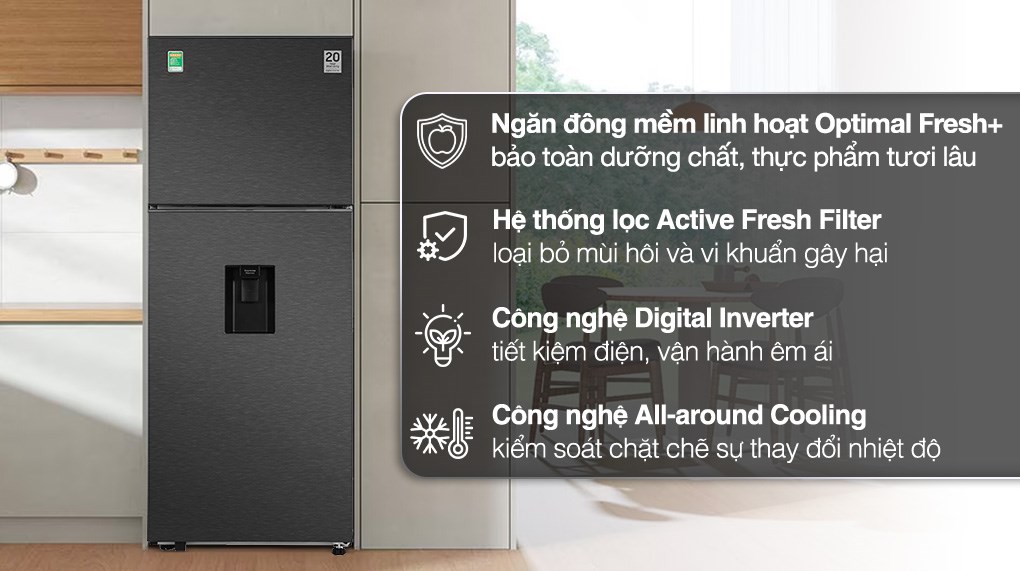 Tủ lạnh Samsung 406L ngăn đá trên, ngăn đông mềm Optimal Fresh+ bảo hành Inverter 20 năm