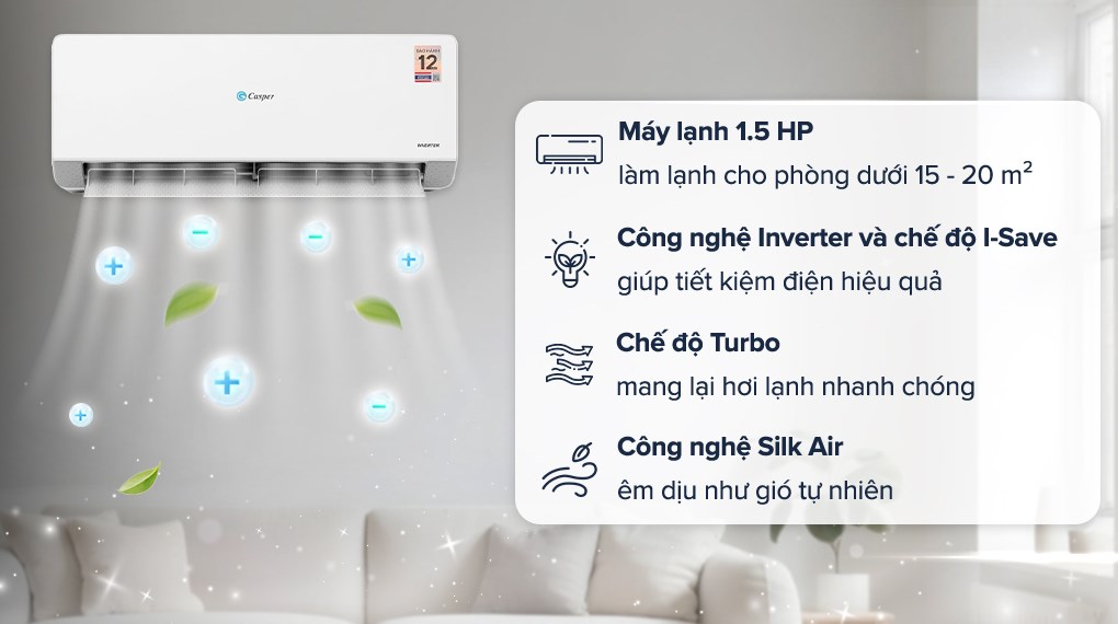 Máy lạnh Casper Inverter 12000 BTU QC-12IU36A 12.200 BTU Inverter phù hợp cho căn hộ chung cư hiện đại