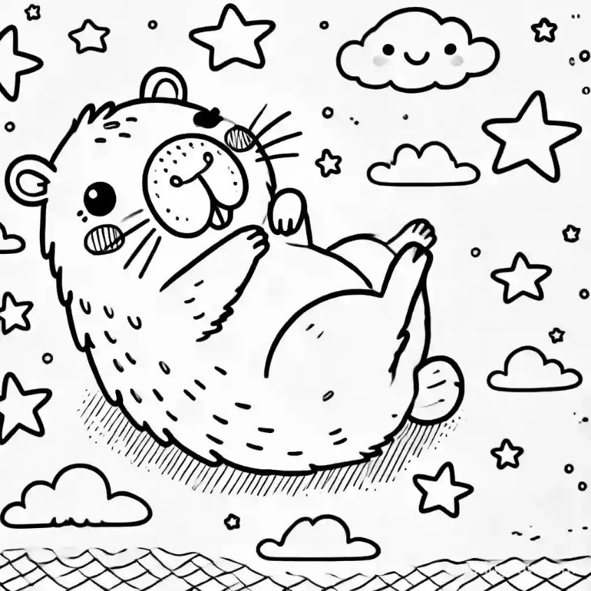 Tranh tô màu capybara chibi số 3