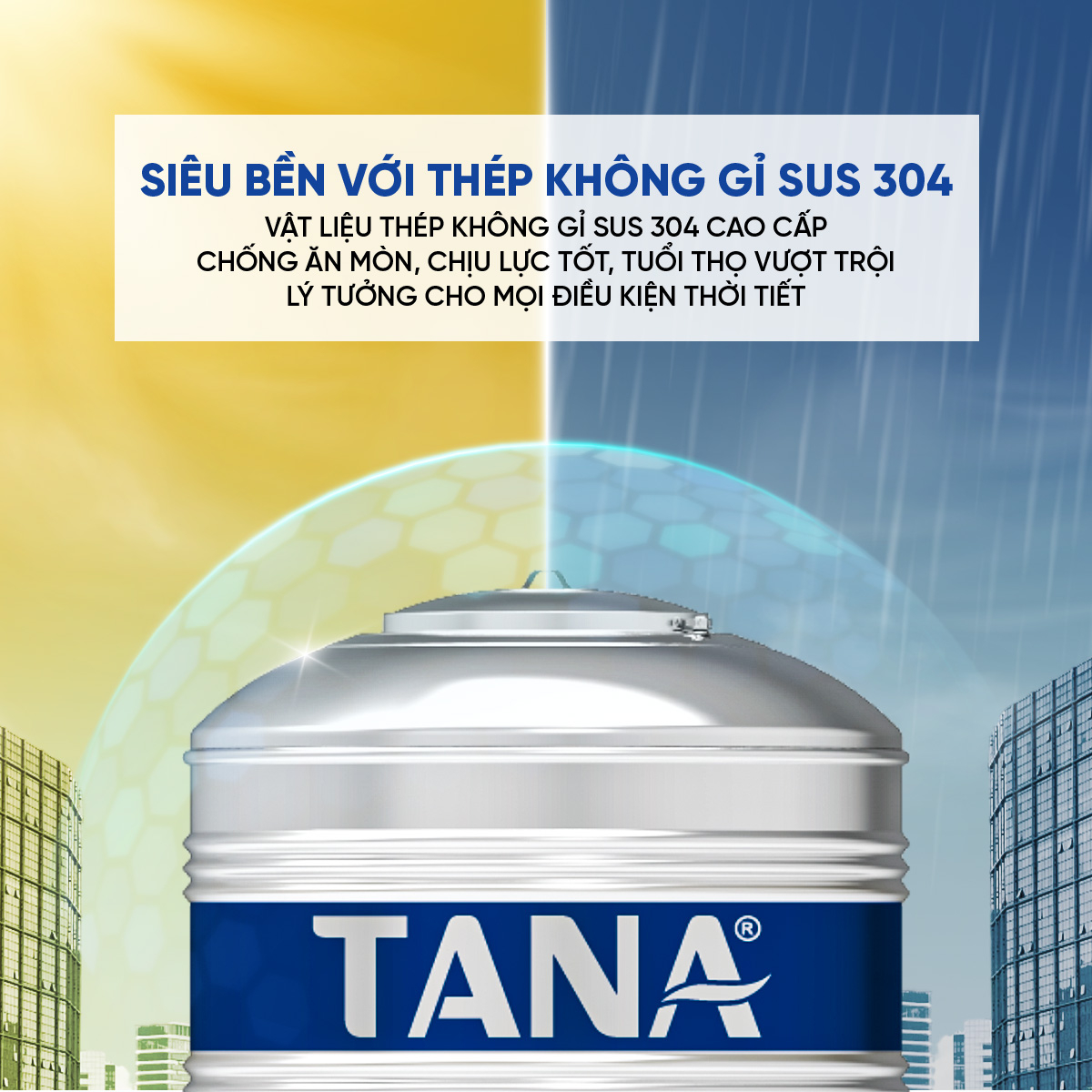 Bồn nước inox đứng 1000 lít Tân Á BI-TA-1000D SUS 304 sử dụng công nghệ hàn lăn tự động độ bền cao