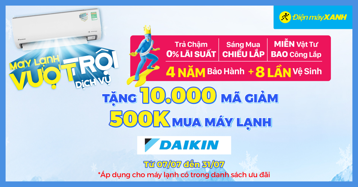 Tặng 10.000 mã giảm 500.000Đ khi mua máy lạnh Daikin – Duy nhất trên App Quà Tặng VIP!