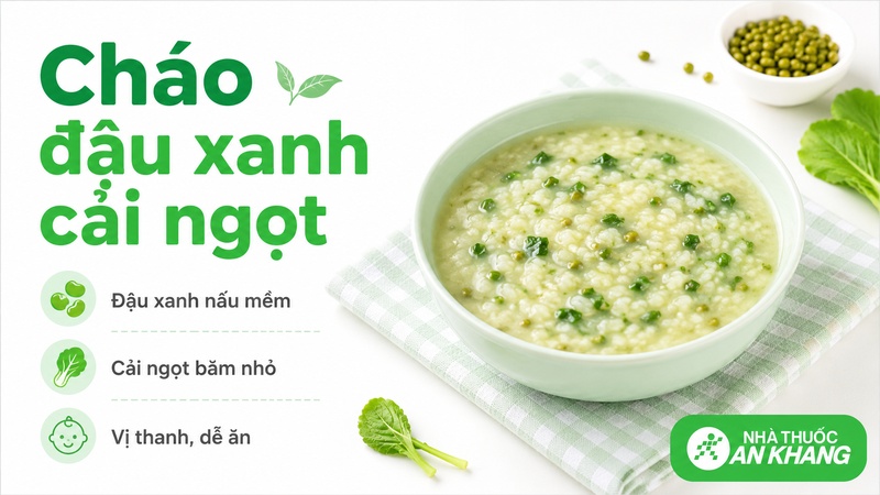 Cháo đậu xanh cải ngọt có vị thanh nhẹ, mềm bùi và giúp bổ sung rau xanh vào bữa ăn của bé