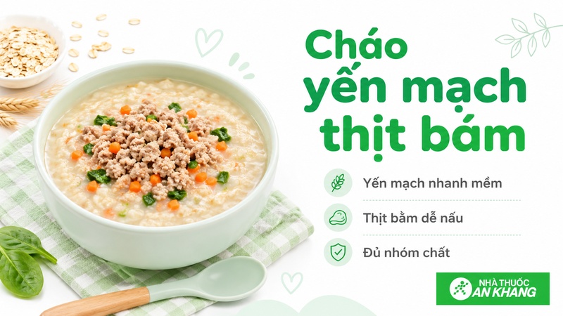 Cháo yến mạch thịt bằm nhanh chín, mềm sánh và dễ kết hợp thêm rau củ cho bữa ăn đủ chất