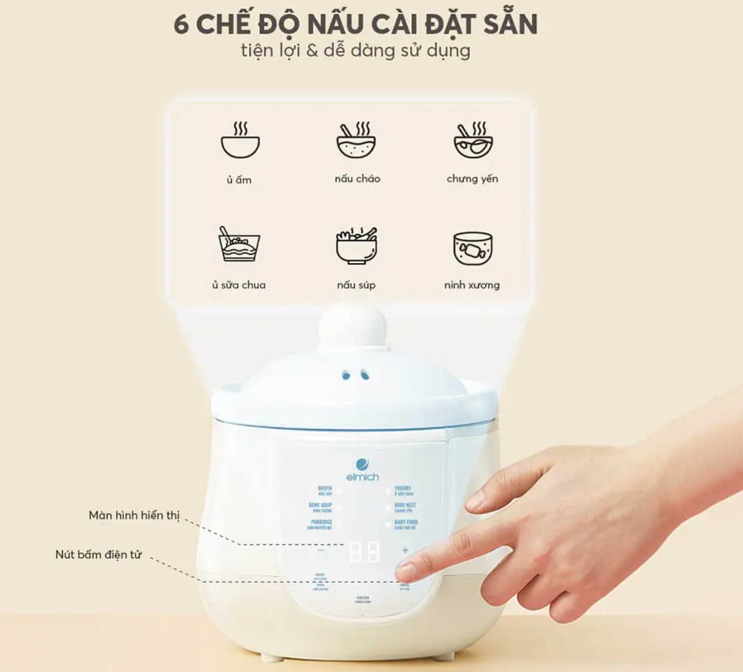 Chức năng hẹn giờ trên nồi nấu chậm giúp bạn chủ động hơn trong việc nấu nướng