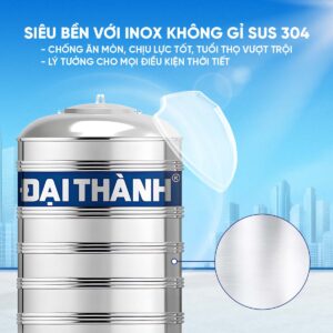 Bồn nước inox đứng 1500 lít Đại Thành BI-DT304-1500D dung tích lớn inox 304 cao cấp