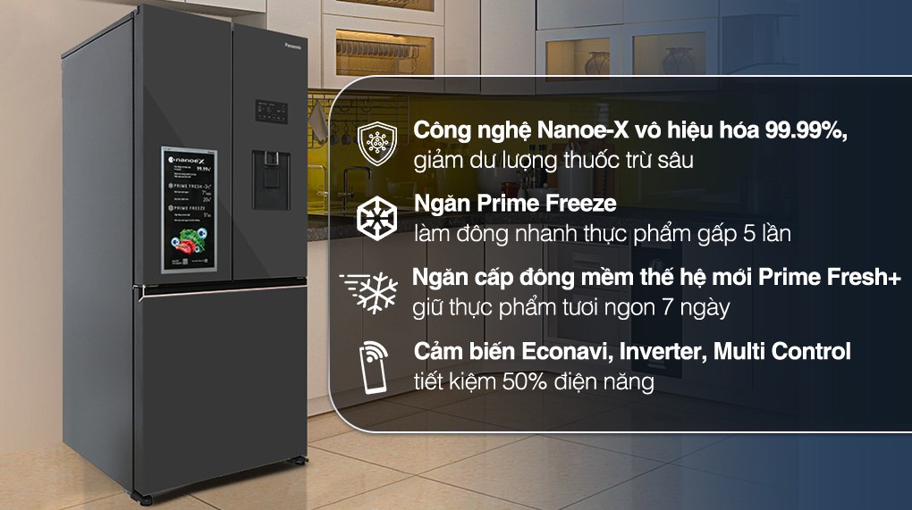 Tủ lạnh Panasonic Multi Door 495 lít NR-CW530XMMV mặt gương công nghệ nanoe-X và Prime Fresh Tủ lạnh Panasonic Multi Door 495 lít NR-CW530XMMV mặt gương công nghệ nanoe-X và Prime Fresh