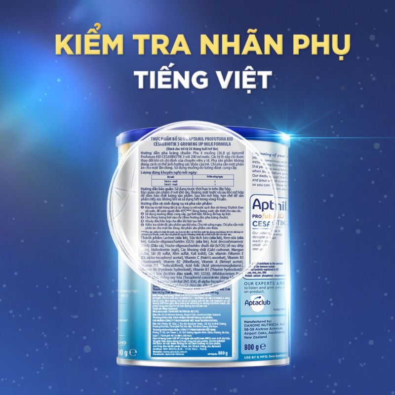 Sữa Aptamil New Zealand chính hãng sẽ có phần nhãn phụ được in bằng tiếng Việt đầy đủ thông tin và không bị mờ. Sữa Aptamil New Zealand chính hãng sẽ có phần nhãn phụ được in bằng tiếng Việt đầy đủ thông tin và không bị mờ.