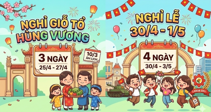 Lịch nghỉ lễ giỗ Tổ Hùng Vương và 30/4 - 01/5 năm 2026